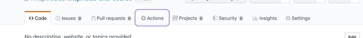 github actions menu